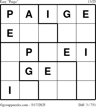 The grouppuzzles.com Easy Paige puzzle for Saturday May 17, 2025
