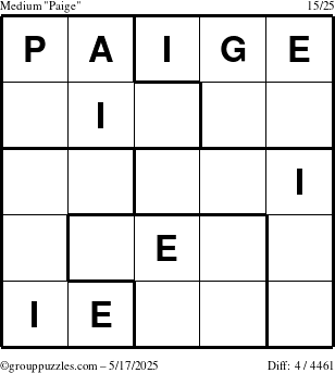 The grouppuzzles.com Medium Paige puzzle for Saturday May 17, 2025
