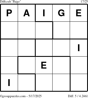 The grouppuzzles.com Difficult Paige puzzle for Saturday May 17, 2025