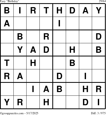 The grouppuzzles.com Easy Birthday puzzle for Saturday May 17, 2025