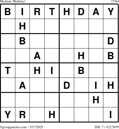 The grouppuzzles.com Medium Birthday puzzle for Saturday May 17, 2025