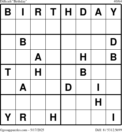 The grouppuzzles.com Difficult Birthday puzzle for Saturday May 17, 2025