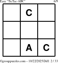 The grouppuzzles.com Easy TicTac-ABC puzzle for Wednesday October 22, 2025