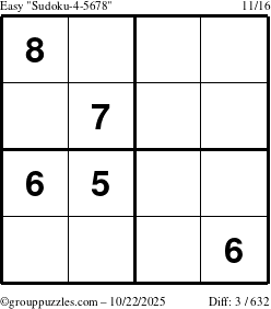 The grouppuzzles.com Easy Sudoku-4-5678 puzzle for Wednesday October 22, 2025