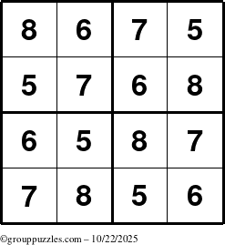 The grouppuzzles.com Answer grid for the Sudoku-4-5678 puzzle for Wednesday October 22, 2025