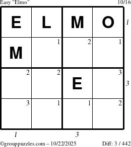 The grouppuzzles.com Easy Elmo puzzle for Wednesday October 22, 2025 with all 3 steps marked