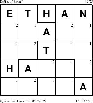 The grouppuzzles.com Difficult Ethan puzzle for Wednesday October 22, 2025 with the first 3 steps marked