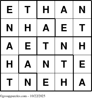 The grouppuzzles.com Answer grid for the Ethan puzzle for Wednesday October 22, 2025