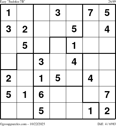 The grouppuzzles.com Easy Sudoku-7B puzzle for Wednesday October 22, 2025