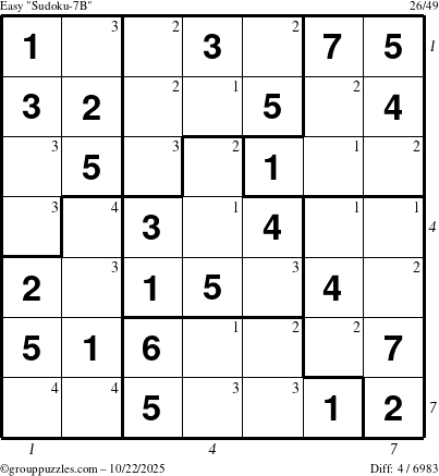 The grouppuzzles.com Easy Sudoku-7B puzzle for Wednesday October 22, 2025 with all 4 steps marked
