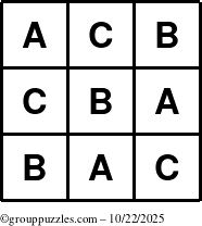 The grouppuzzles.com Answer grid for the TicTac-ABC puzzle for Wednesday October 22, 2025