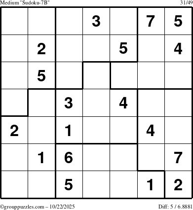 The grouppuzzles.com Medium Sudoku-7B puzzle for Wednesday October 22, 2025