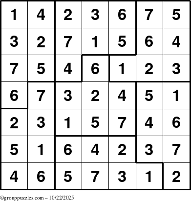 The grouppuzzles.com Answer grid for the Sudoku-7B puzzle for Wednesday October 22, 2025