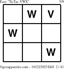 The grouppuzzles.com Easy TicTac-VWX puzzle for Wednesday October 22, 2025