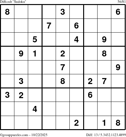 The grouppuzzles.com Difficult Sudoku puzzle for Wednesday October 22, 2025