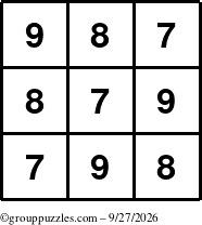 The grouppuzzles.com Answer grid for the TicTac-789 puzzle for Sunday September 27, 2026