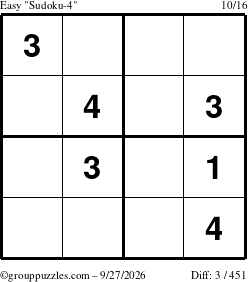 The grouppuzzles.com Easy Sudoku-4 puzzle for Sunday September 27, 2026