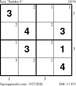 The grouppuzzles.com Easy Sudoku-4 puzzle for Sunday September 27, 2026 with all 3 steps marked
