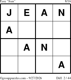 The grouppuzzles.com Easy Jean puzzle for Sunday September 27, 2026