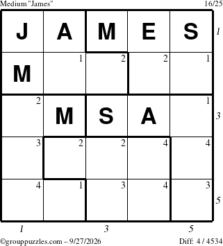 The grouppuzzles.com Medium James puzzle for Sunday September 27, 2026 with all 4 steps marked