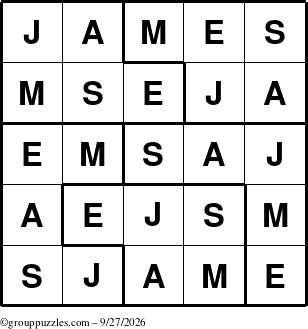 The grouppuzzles.com Answer grid for the James puzzle for Sunday September 27, 2026