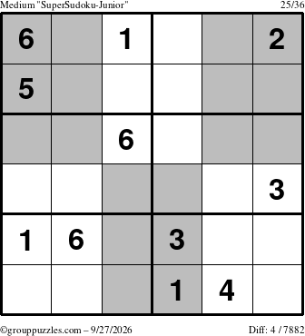 The grouppuzzles.com Medium SuperSudoku-Junior puzzle for Sunday September 27, 2026