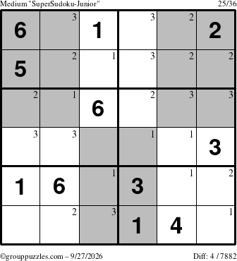 The grouppuzzles.com Medium SuperSudoku-Junior puzzle for Sunday September 27, 2026 with the first 3 steps marked
