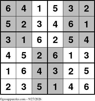 The grouppuzzles.com Answer grid for the SuperSudoku-Junior puzzle for Sunday September 27, 2026