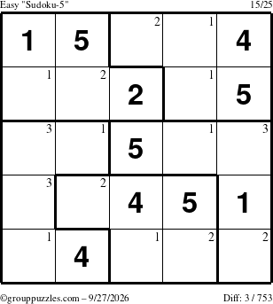 The grouppuzzles.com Easy Sudoku-5 puzzle for Sunday September 27, 2026 with the first 3 steps marked