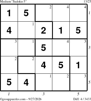 The grouppuzzles.com Medium Sudoku-5 puzzle for Sunday September 27, 2026 with all 4 steps marked