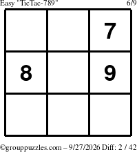 The grouppuzzles.com Easy TicTac-789 puzzle for Sunday September 27, 2026