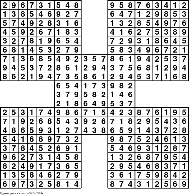The grouppuzzles.com Answer grid for the Sudoku-by5 puzzle for Sunday September 27, 2026