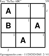 The grouppuzzles.com Easy TicTac-ABC puzzle for Wednesday November 20, 2024 with all 2 steps marked