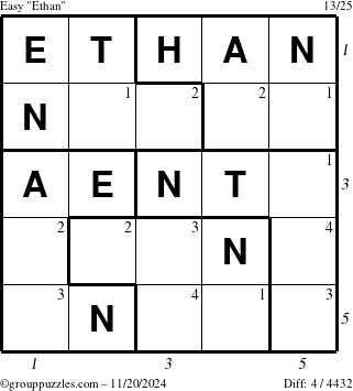 The grouppuzzles.com Easy Ethan puzzle for Wednesday November 20, 2024 with all 4 steps marked