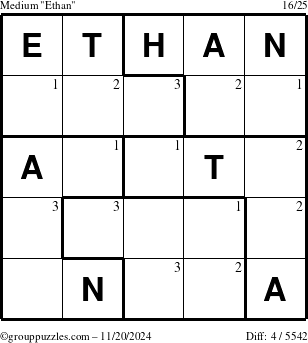 The grouppuzzles.com Medium Ethan puzzle for Wednesday November 20, 2024 with the first 3 steps marked