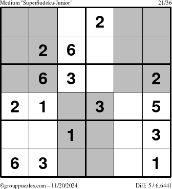 The grouppuzzles.com Medium SuperSudoku-Junior puzzle for Wednesday November 20, 2024