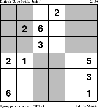 The grouppuzzles.com Difficult SuperSudoku-Junior puzzle for Wednesday November 20, 2024