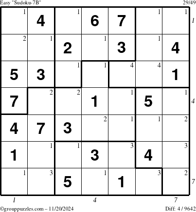 The grouppuzzles.com Easy Sudoku-7B puzzle for Wednesday November 20, 2024 with all 4 steps marked