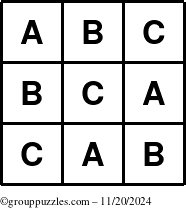 The grouppuzzles.com Answer grid for the TicTac-ABC puzzle for Wednesday November 20, 2024