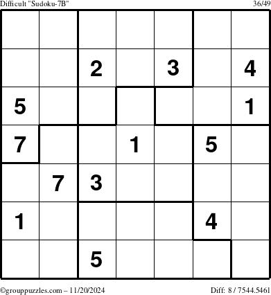 The grouppuzzles.com Difficult Sudoku-7B puzzle for Wednesday November 20, 2024