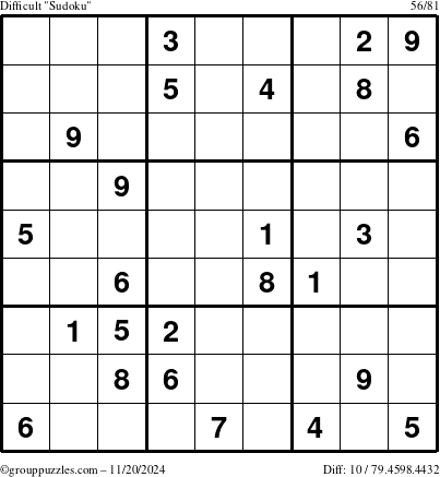 The grouppuzzles.com Difficult Sudoku puzzle for Wednesday November 20, 2024