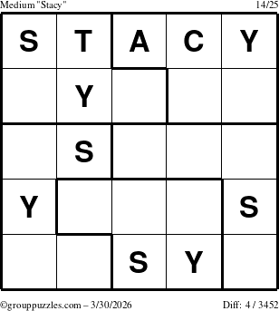 The grouppuzzles.com Medium Stacy puzzle for Monday March 30, 2026