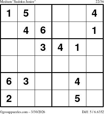 The grouppuzzles.com Medium Sudoku-Junior puzzle for Monday March 30, 2026