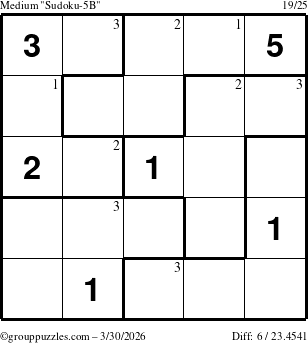 The grouppuzzles.com Medium Sudoku-5B puzzle for Monday March 30, 2026 with the first 3 steps marked