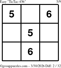 The grouppuzzles.com Easy TicTac-456 puzzle for Monday March 30, 2026