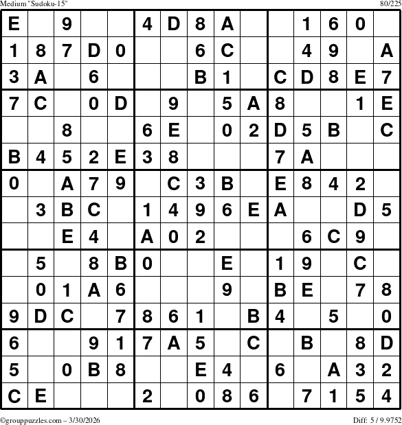 The grouppuzzles.com Medium Sudoku-15 puzzle for Monday March 30, 2026