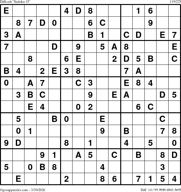 The grouppuzzles.com Difficult Sudoku-15 puzzle for Monday March 30, 2026