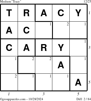 The grouppuzzles.com Medium Tracy puzzle for Monday October 28, 2024 with all 2 steps marked