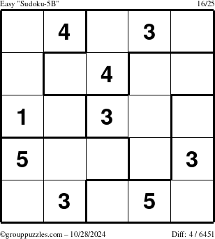 The grouppuzzles.com Easy Sudoku-5B puzzle for Monday October 28, 2024