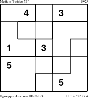 The grouppuzzles.com Medium Sudoku-5B puzzle for Monday October 28, 2024